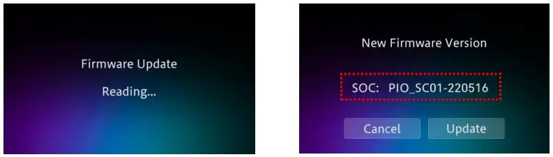 Pioneer SPH-DA160DAB System Firmware Update Instructions - The update file is checked and the new firmware version