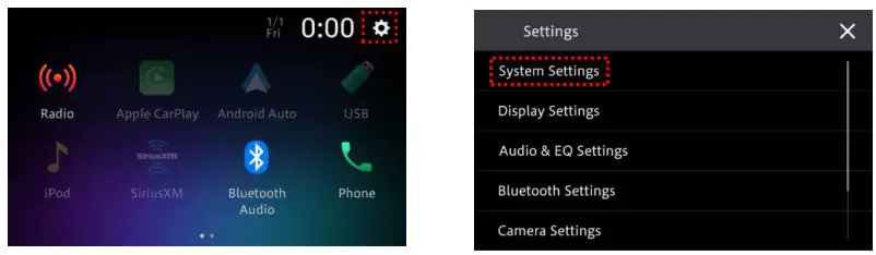Pioneer SPH-DA160DAB System Firmware Update Instructions - Touch the settings icon