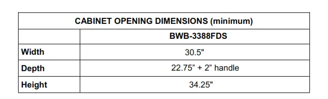 Wine Refrigerator 88 - CABINET OPENING DIMENSIONS