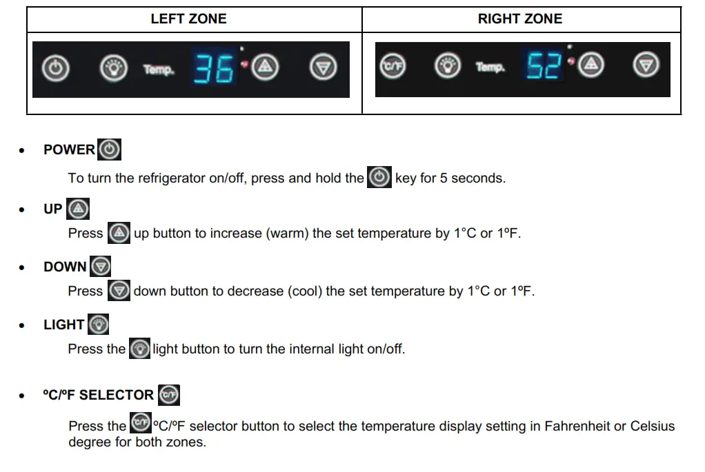 Wine Refrigerator 88 - CONTROL PANEL GUIDE