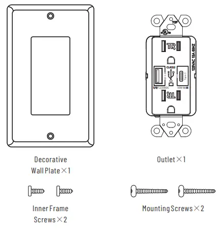 Maxxima MEW-USB30PD USB Power Delivery Type C and QC 3.0 Type A Charger with 15A Tamper Receptacle - 1