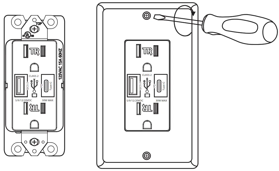 Maxxima MEW-USB30PD USB Power Delivery Type C and QC 3.0 Type A Charger with 15A Tamper Receptacle - 9