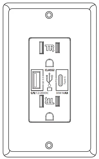 Maxxima MEW-USB30PD USB Power Delivery Type C and QC 3.0 Type A Charger with 15A Tamper Receptacle