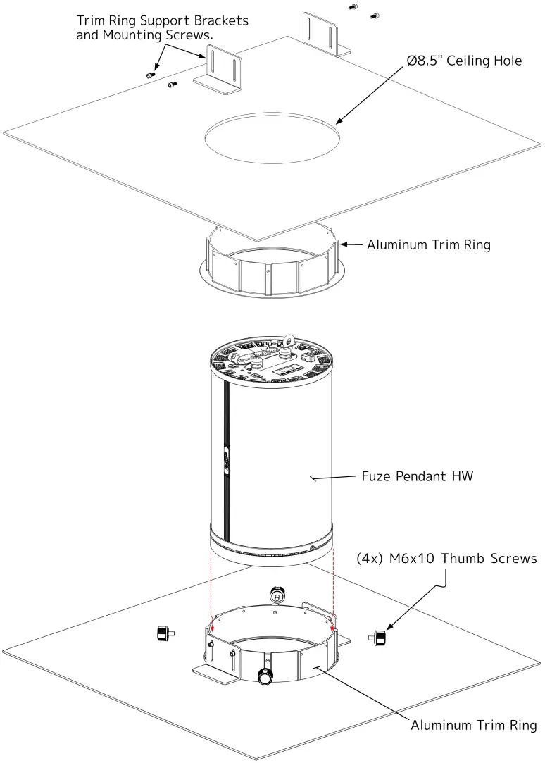 ELATION FUZE PENDANT 230 W 11,000 Lumen High CRI RGBWL LED Pendant - CEILING MOUNT KIT