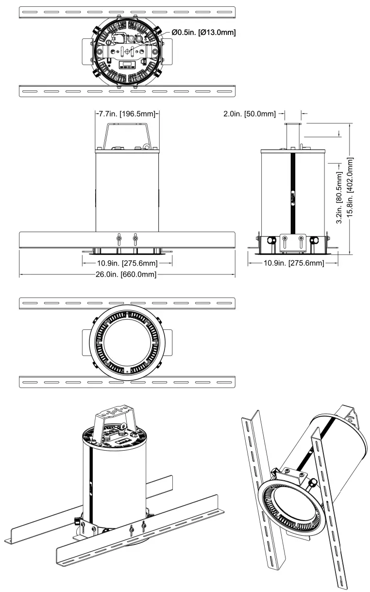 ELATION FUZE PENDANT 230 W 11,000 Lumen High CRI RGBWL LED Pendant - DIMENSIONS 3