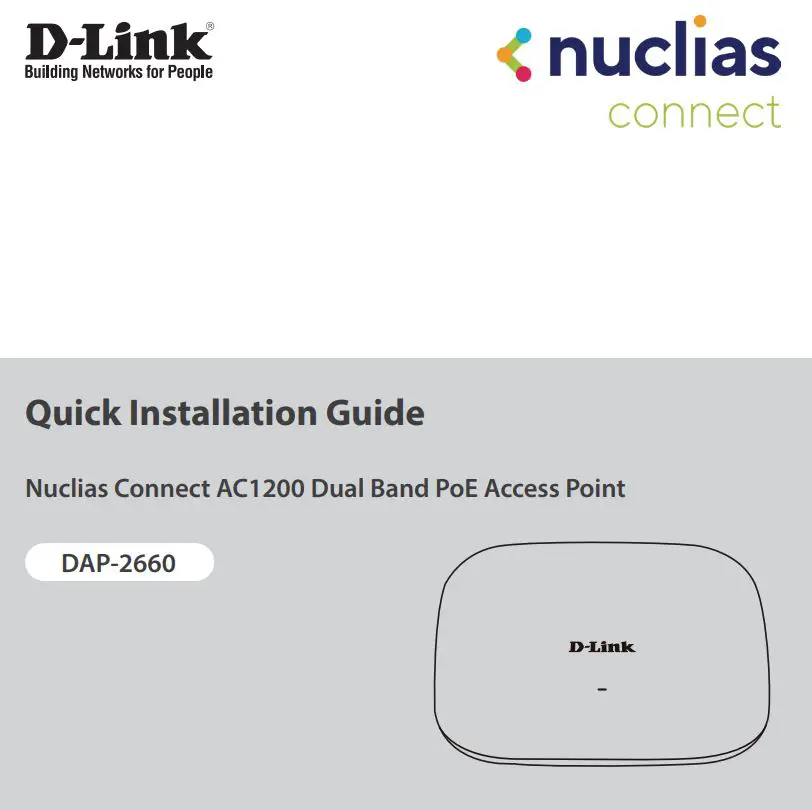 D-Link DAP-2660 Nuclias Connect AC1200 Dual Band PoE Access Point Installation Guide
