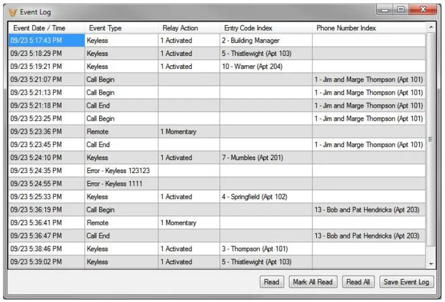 VIKING K-1705-IP Series VoIP Entry Phone System - Event Log