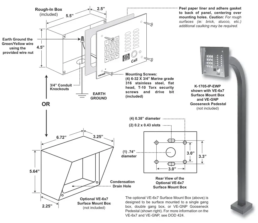 VIKING K-1705-IP Series VoIP Entry Phone System - Installation and Mounting