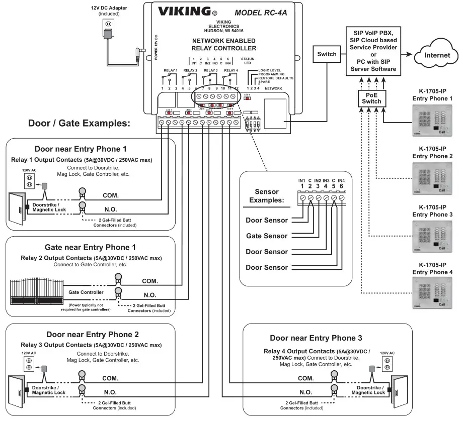 VIKING K-1705-IP Series VoIP Entry Phone System - Optional Secure Remote Relay Control Using a Viking Model RC-4A