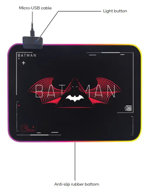kogan KAMSPDWBRMA Batman RGB LED Gaming Moude PAD- overview