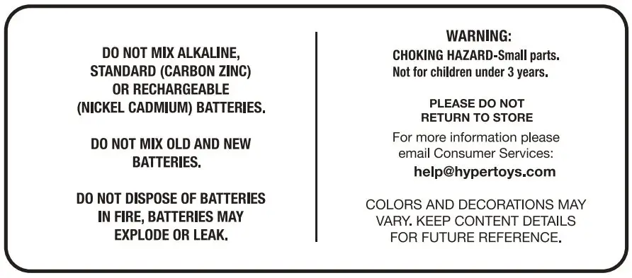 HYPER TOY HRC1411 Remote Control Flying Eagle User Guide - do not mix alkaline