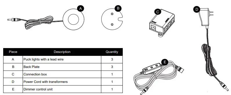 INLIGHT Low Voltage LED Puck Light Kit - Package Contents