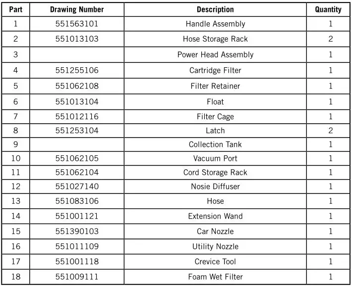 CRAFTSMAN 5 U.S. Gallon Wet Dry Vac - PARTS LIST