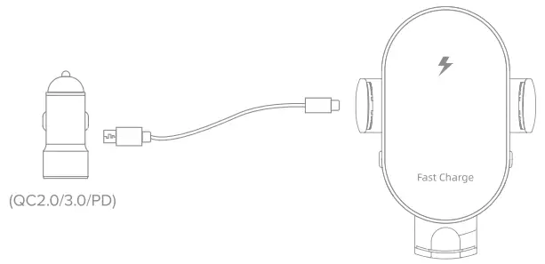 Connect the wireless charger to the car power adapter