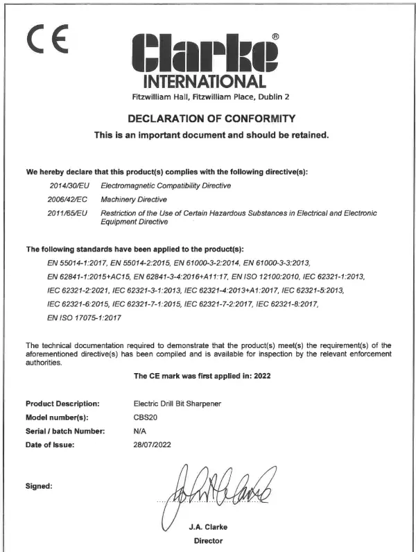 Clarke CBS20 Electric Drill Bit Sharpener - icon 4