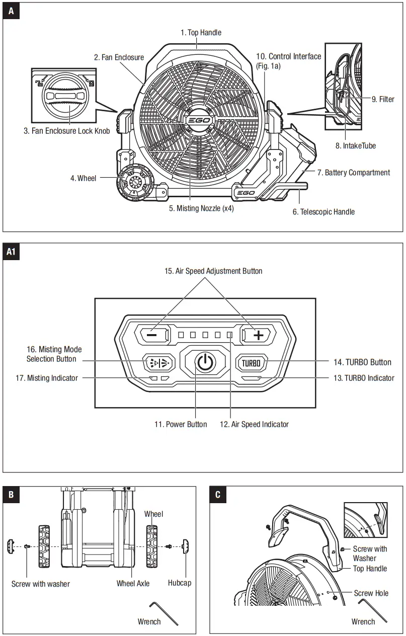 EGO FN1800E 56 Volt Lithium-Ion Cordless Misting Fan - 1