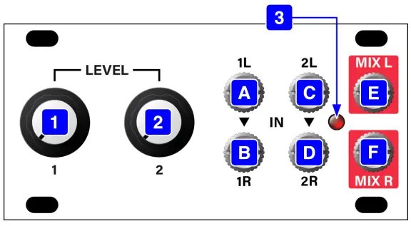 intellijel Stereo Mixer 1U Chainable Mono or Stereo Audio Utility Mixer - FRONT PANEL