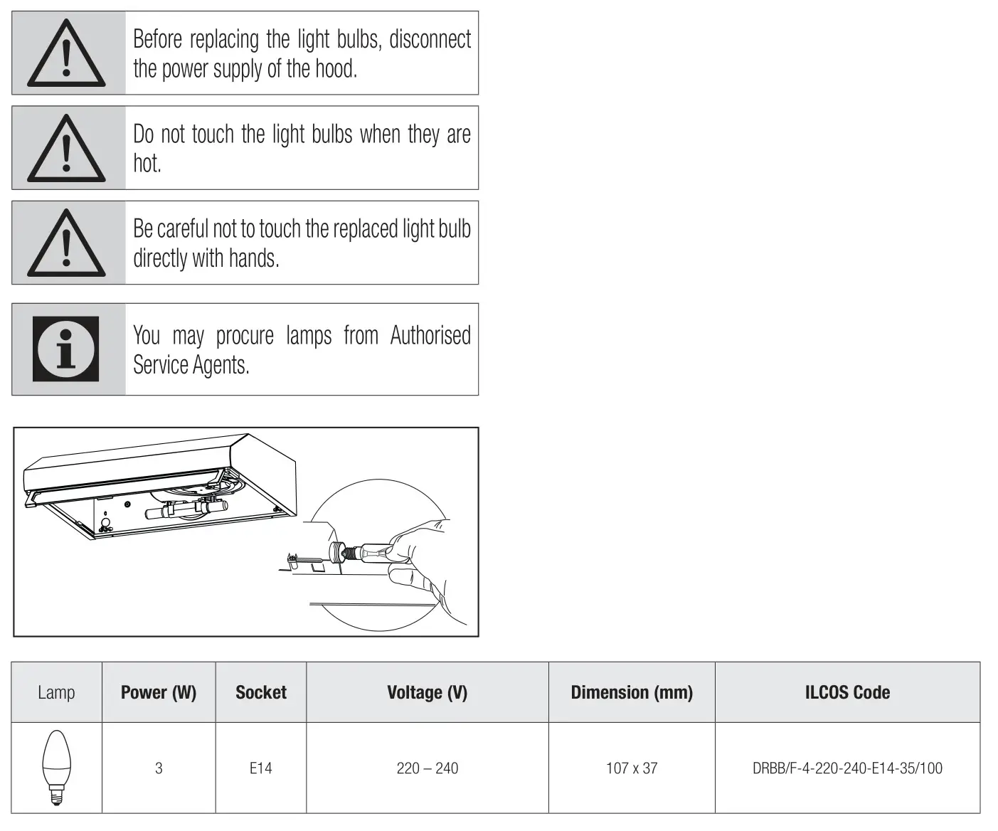 beko HNS61210W Kitchen Hood - Lamp Replacement