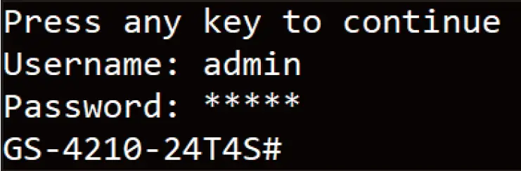Managed Switch Console Login Screen