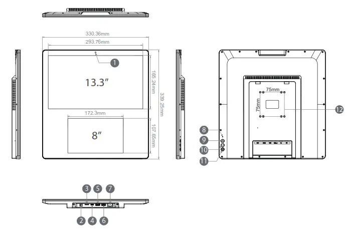 Shenzhen Electron Technology WD1012T Dual Display Digital Signage- Exterior Components