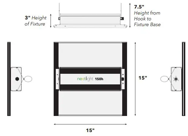 nextlight 513.718.7556 150h LED Grow Light User Manual - Product Dimensions