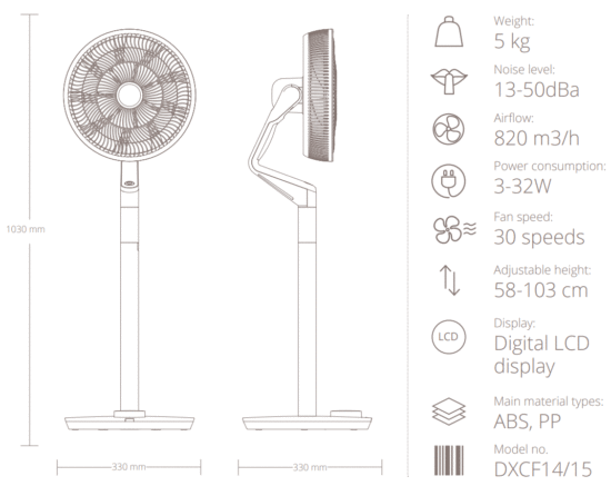 duux DXCF15UK Whisper Flex Ultimate Smart Wireless Fan - Technical specifications