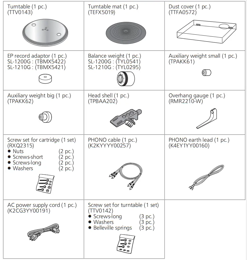 Technics SL 1200G Direct Drive Turntable System - Accessories