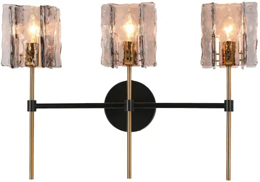 LNC ZQQEUALWS87W398 Exalted 21.6-in 3-Light Polished Gold and Smoky Grey Glass LED