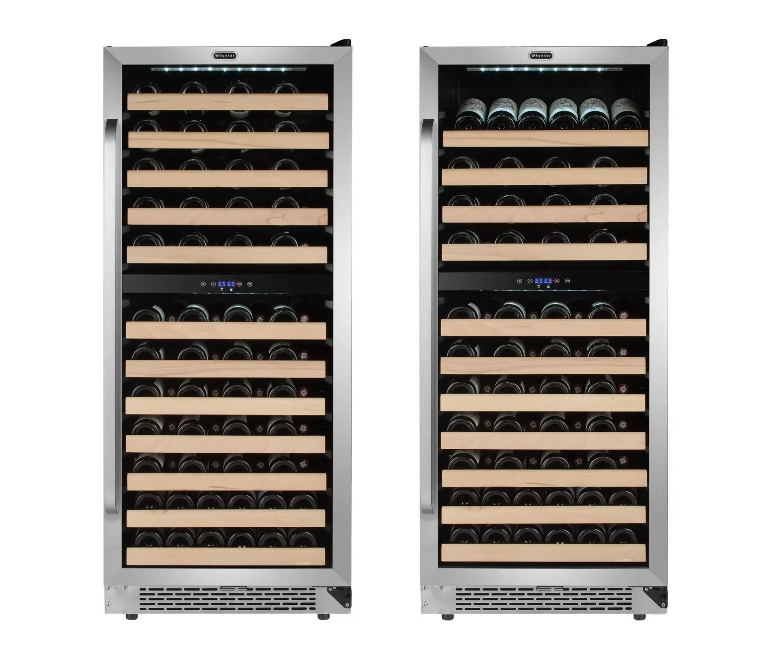 Whynter 92 Bottle Built-in Stainless Steel Dual Zone Compressor Wine Refrigerator BWR-0922DZ with Display Rack and LED display