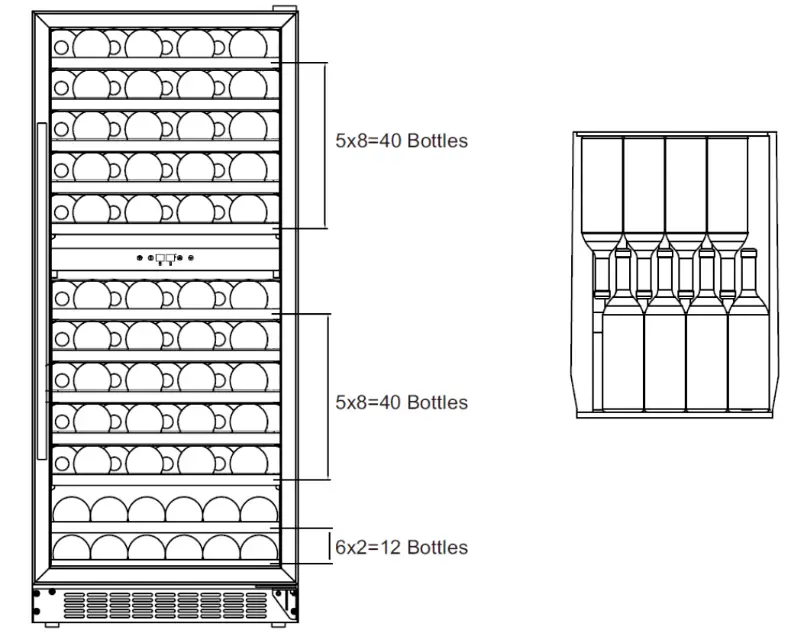 Whynter 92 Bottle Built-in Stainless Steel Dual Zone Compressor Wine Refrigerator BWR-0922DZ with Display Rack and LED display - Storage