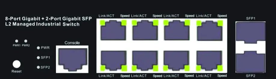INTELLINET 508834 8 Port Gigabit Ethernet Layer2 Web Managed Industrial Switch - LEDs