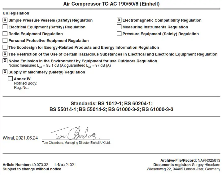 Einhell TC AC 190 Air Compressor - fig 4