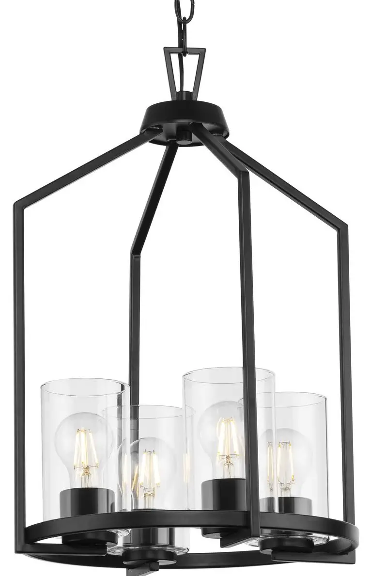 PROGRESS LIGHTING P500411 4-Light Matte Black Farmhouse Clear Glass Cylinder Led
