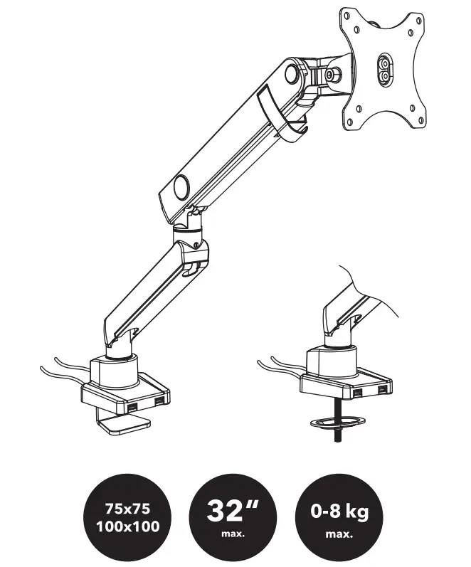 AlzaErgo APW-EGARS65BU ErgoArm S65B Essential USB Monitor Arm