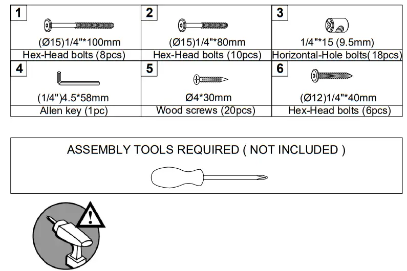COSTWAY HU10028 Full Bed Frame - HARDWARE LIST