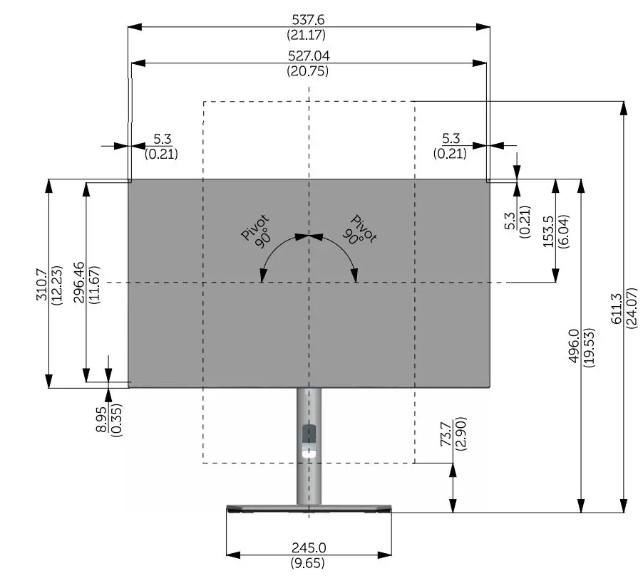 Dell U2422H Outline Dimension Guide User Guide - Dimension