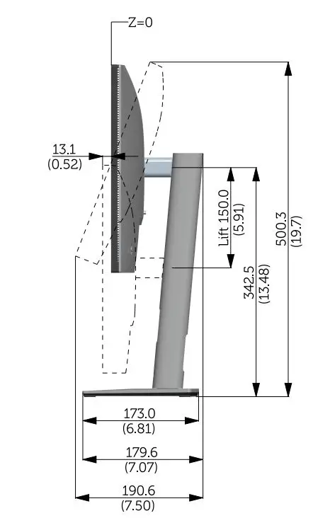 Dell U2422H Outline Dimension Guide User Guide - Dimension