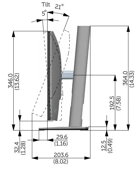 Dell U2422H Outline Dimension Guide User Guide - Dimension