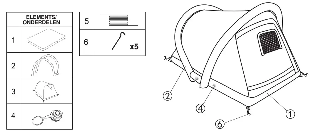 serenelife Air Tent Integrated Airbed - PART LIST