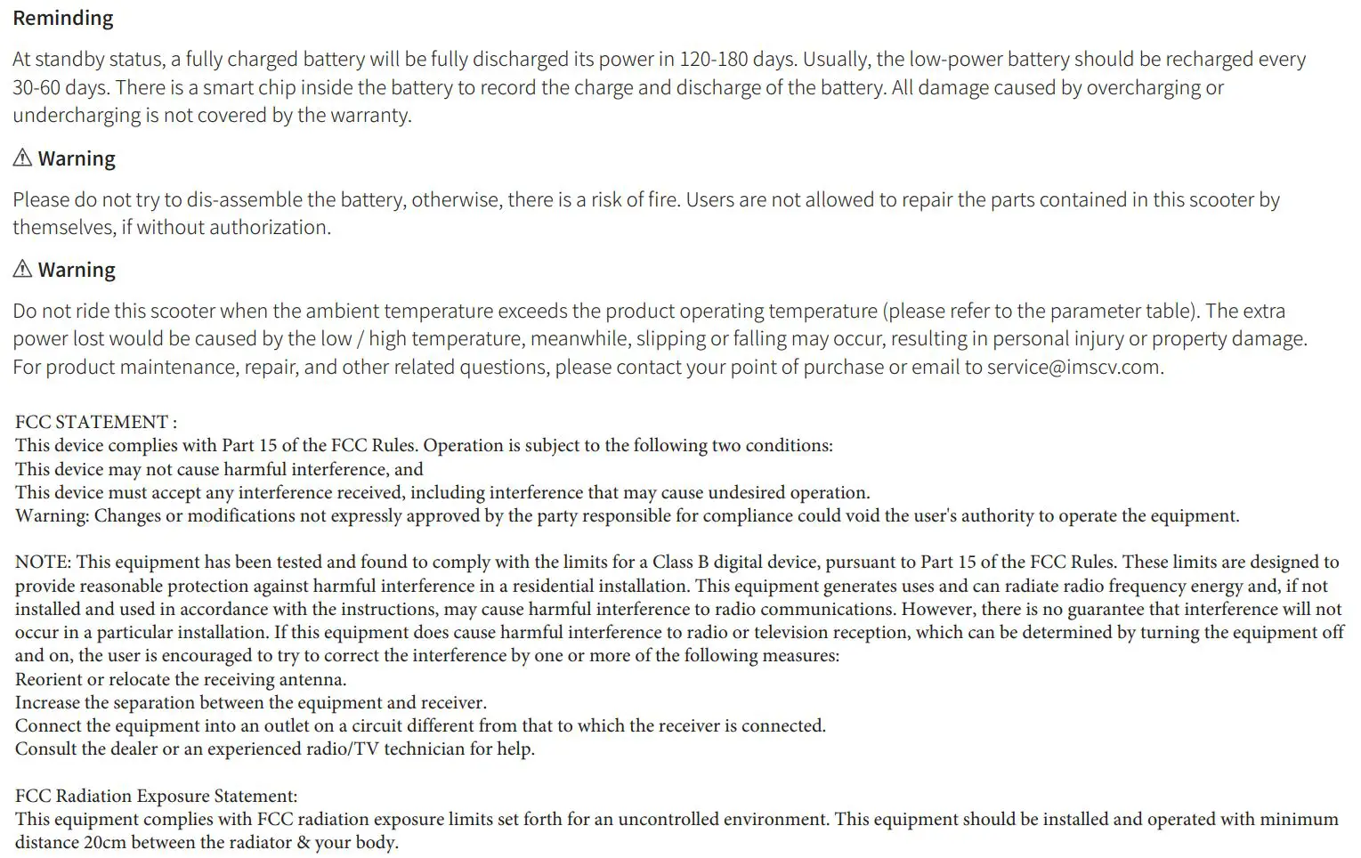 INMOTION A1F Series HY-I.A1F-SCVEN00037-US Electric Scooter User Manual - Cleaning and storage