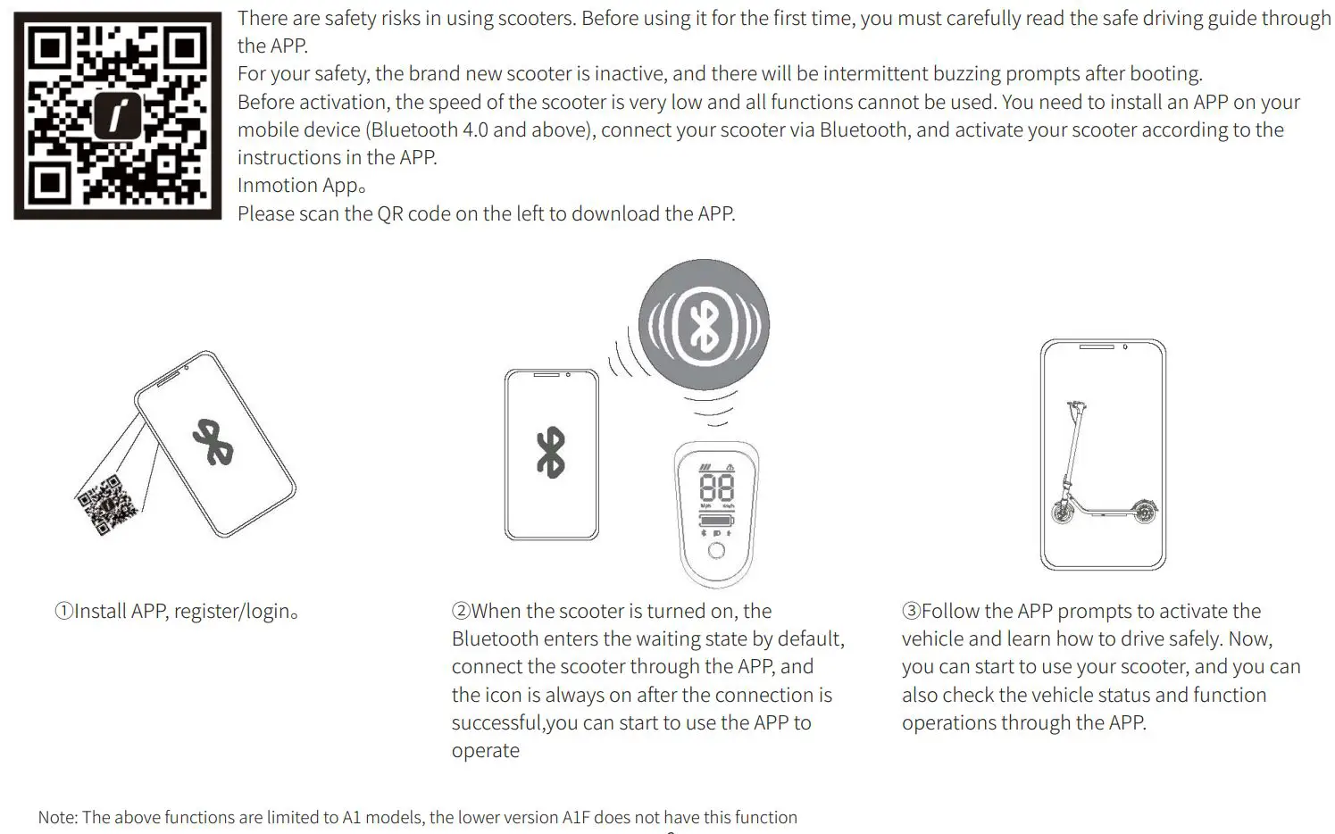 INMOTION A1F Series HY-I.A1F-SCVEN00037-US Electric Scooter User Manual - Initial Use