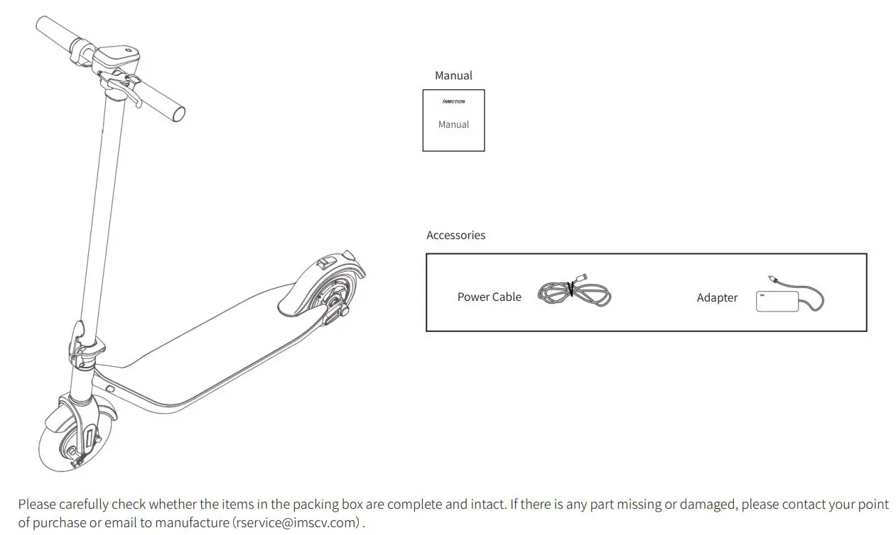 INMOTION A1F Series HY-I.A1F-SCVEN00037-US Electric Scooter User Manual - Packing List