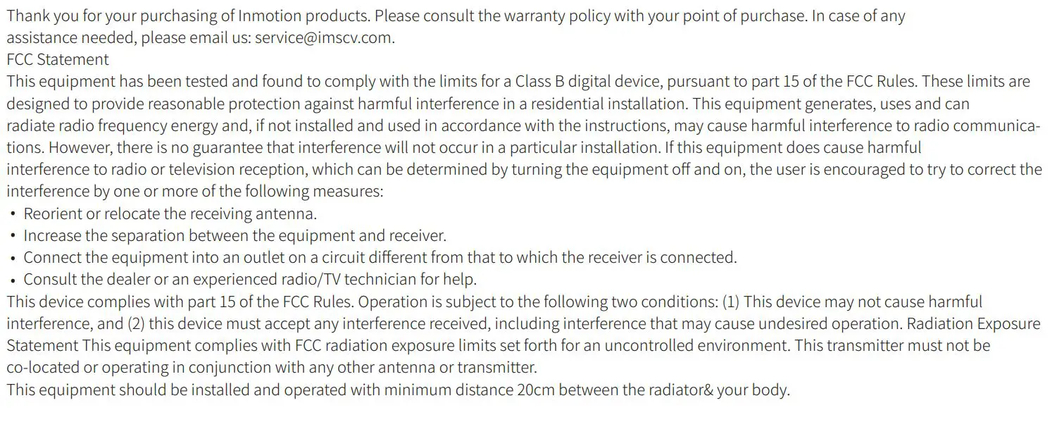 INMOTION A1F Series HY-I.A1F-SCVEN00037-US Electric Scooter User Manual - Warranty