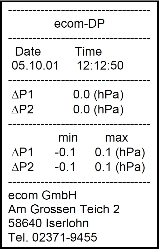 Measurement values printout