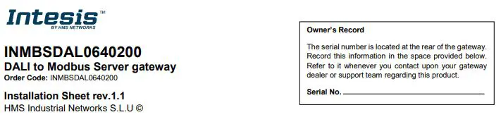 Intesis DALI to Modbus Server gateway