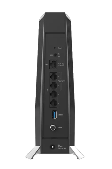 Image of back view of Netgear CAX80 modem