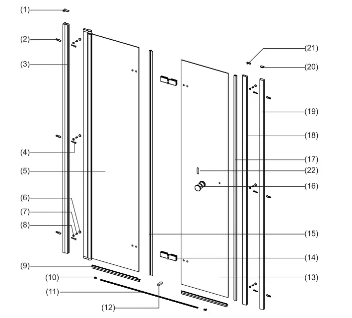 AQUABATOS NBD04 Foldable Glass Shower Wall Walkin Walk-In Shower FIG 2