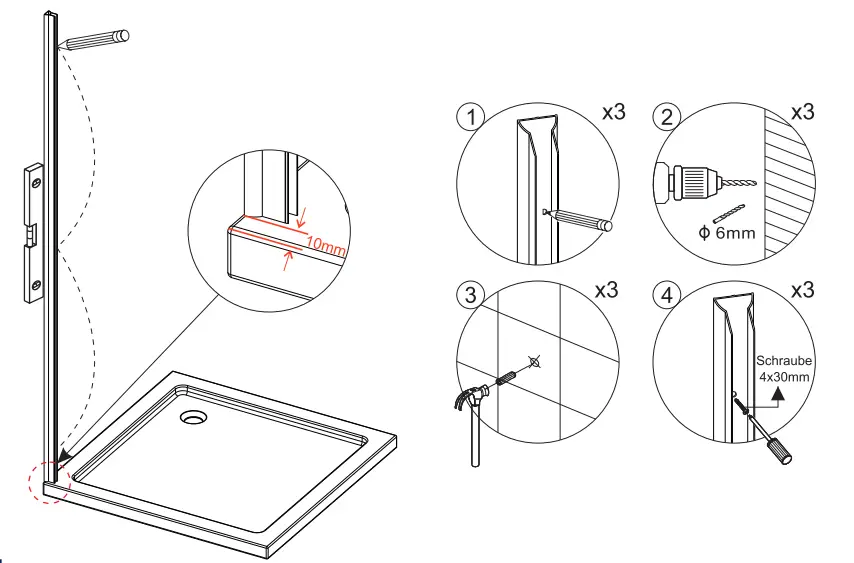 AQUABATOS NBD04 Foldable Glass Shower Wall Walkin Walk-In Shower FIG 4