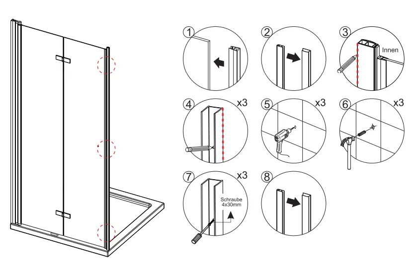 AQUABATOS NBD04 Foldable Glass Shower Wall Walkin Walk-In Shower FIG 7