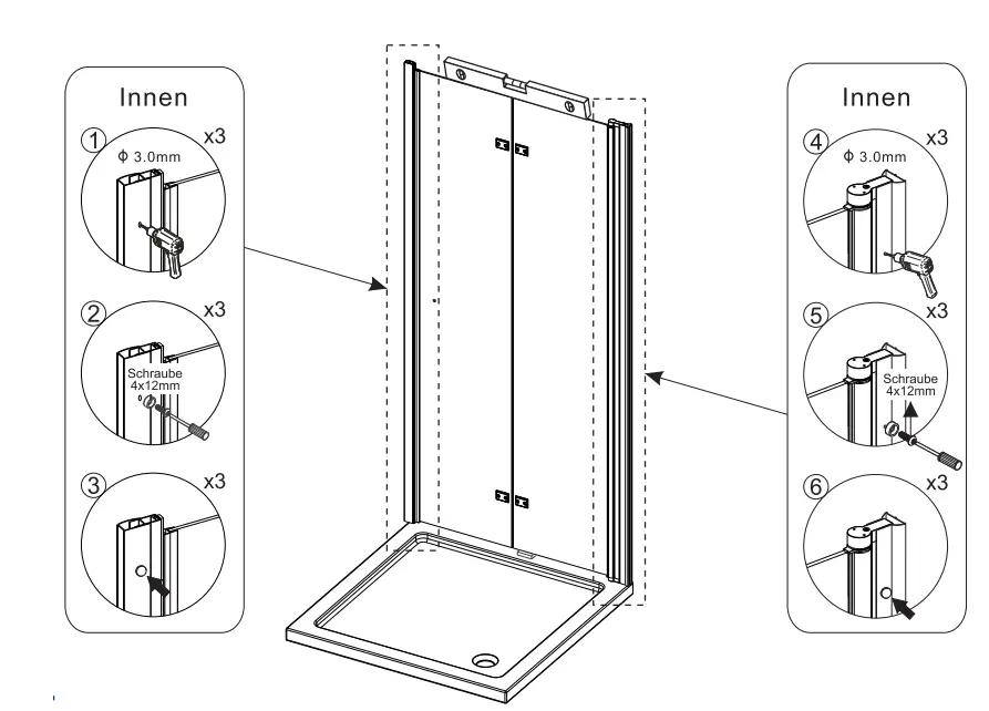 AQUABATOS NBD04 Foldable Glass Shower Wall Walkin Walk-In Shower FIG 8